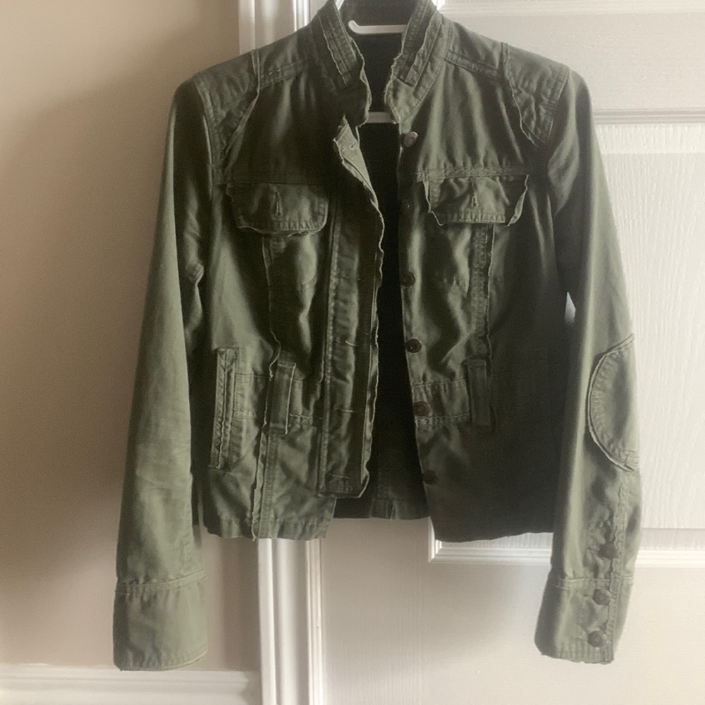 Khaki Green Biker Style Cotton Jacket - Size S - Excellent Condition